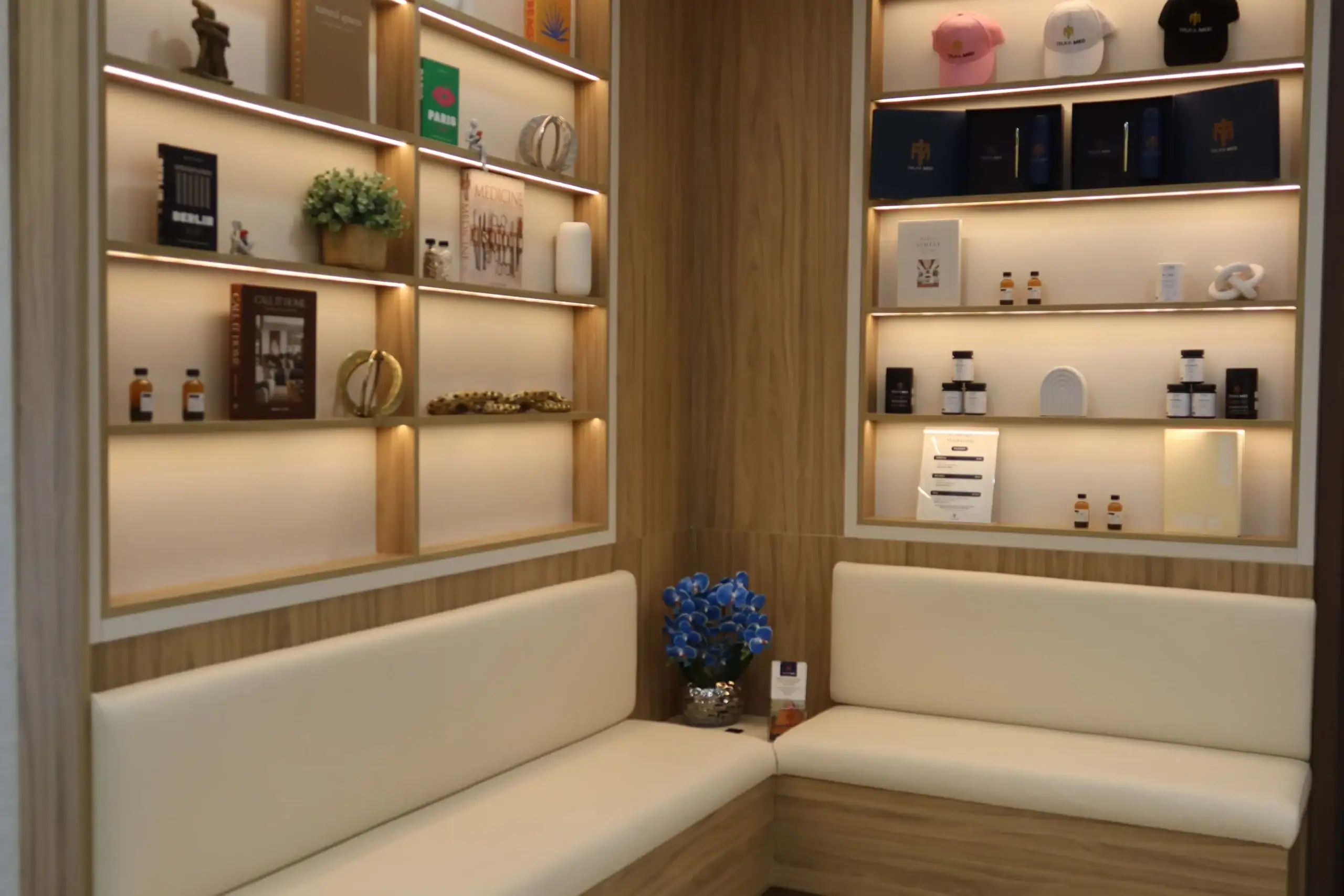 A calm, private waiting nook at the TrufaMED concierge clinic near Bal Harbour