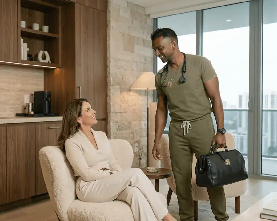 A TrufaMED physician arriving for a house call at a residence in greater Miami