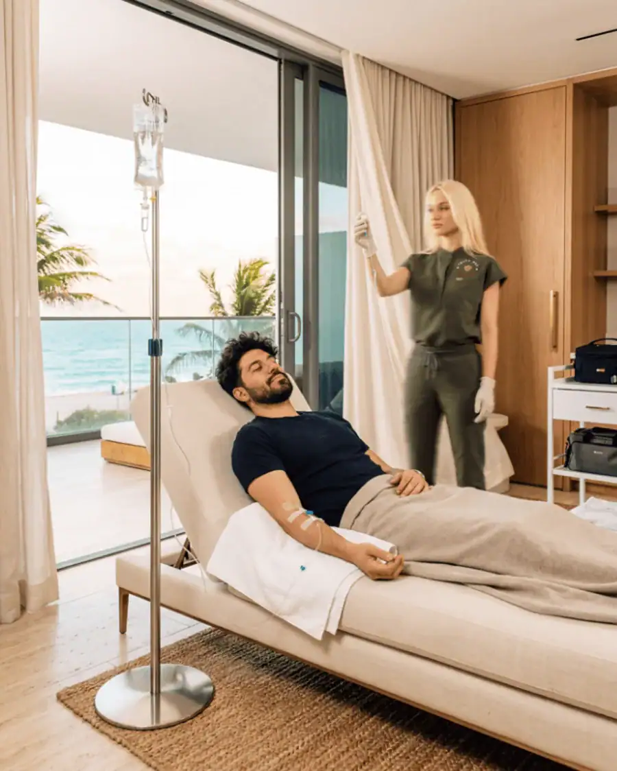 A TrufaMED house call and IV therapy delivered to a hotel suite in Miami Beach