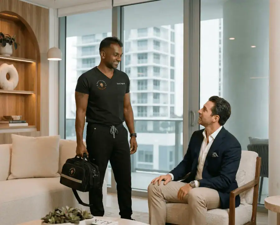 A TrufaMED physician on an evening, after-hours house call in a Miami condo