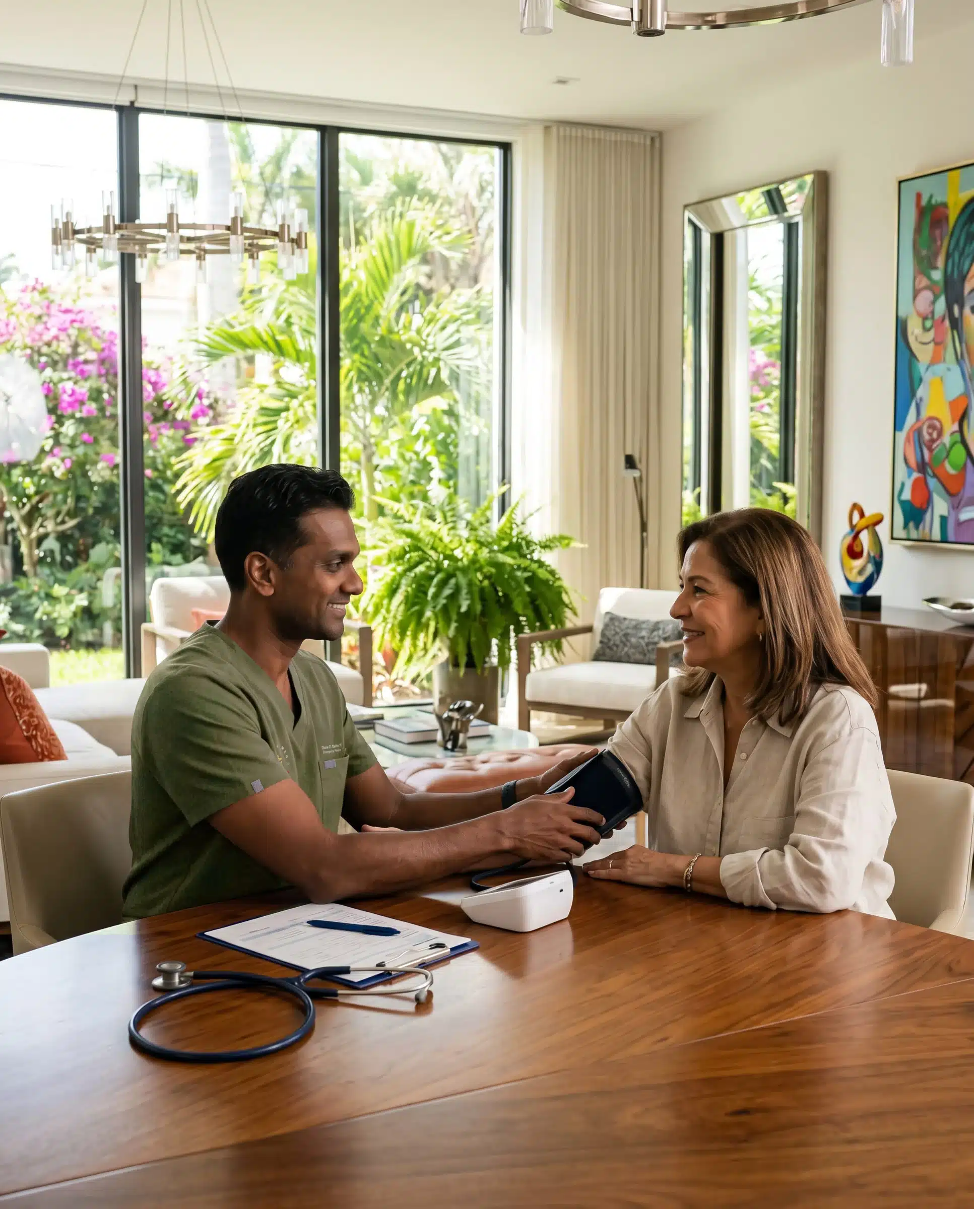 Dr. Shane Naidoo MD taking a patient’s blood pressure on a TrufaMED house call